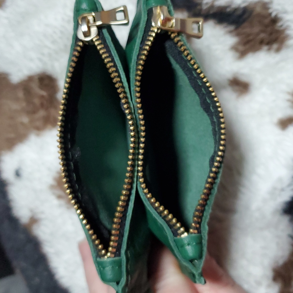 Portland Leather Zip-Zap Duo Leather Wallet Dual Zipper Closures Green Pebbled - Picture 5 of 14